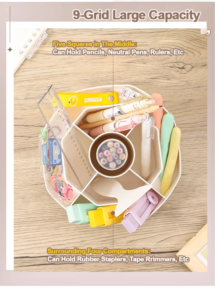 Large Capacity Plastic Rotating Pen Holder Storage Box