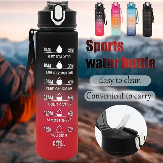 Motivational Time-Marked Sports Water Bottle – BPA-Free, Leak-Proof & Portable with Straw Lid