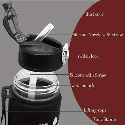 Motivational Time-Marked Sports Water Bottle – BPA-Free, Leak-Proof & Portable with Straw Lid