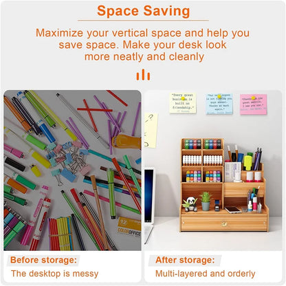 Wooden Desk Organiser DIY Desktop Tidy Pen Holder Large Capacity Stationery