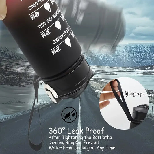 Motivational Time-Marked Sports Water Bottle – BPA-Free, Leak-Proof & Portable with Straw Lid