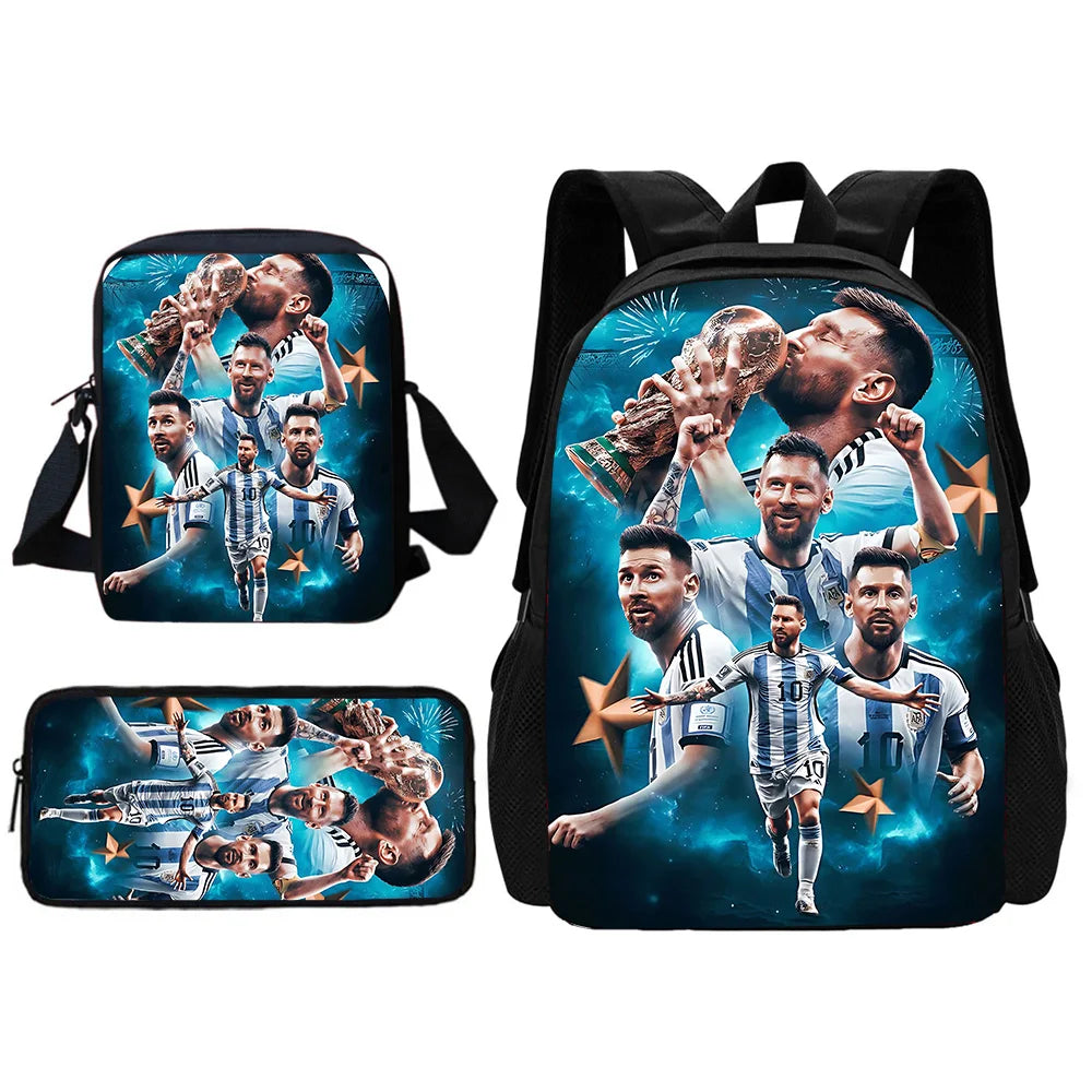 Football Star Child School Backpack With Shoulder Bag Pencil Bags