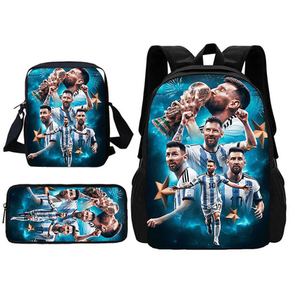 Football Star Child School Backpack With Shoulder Bag Pencil Bags