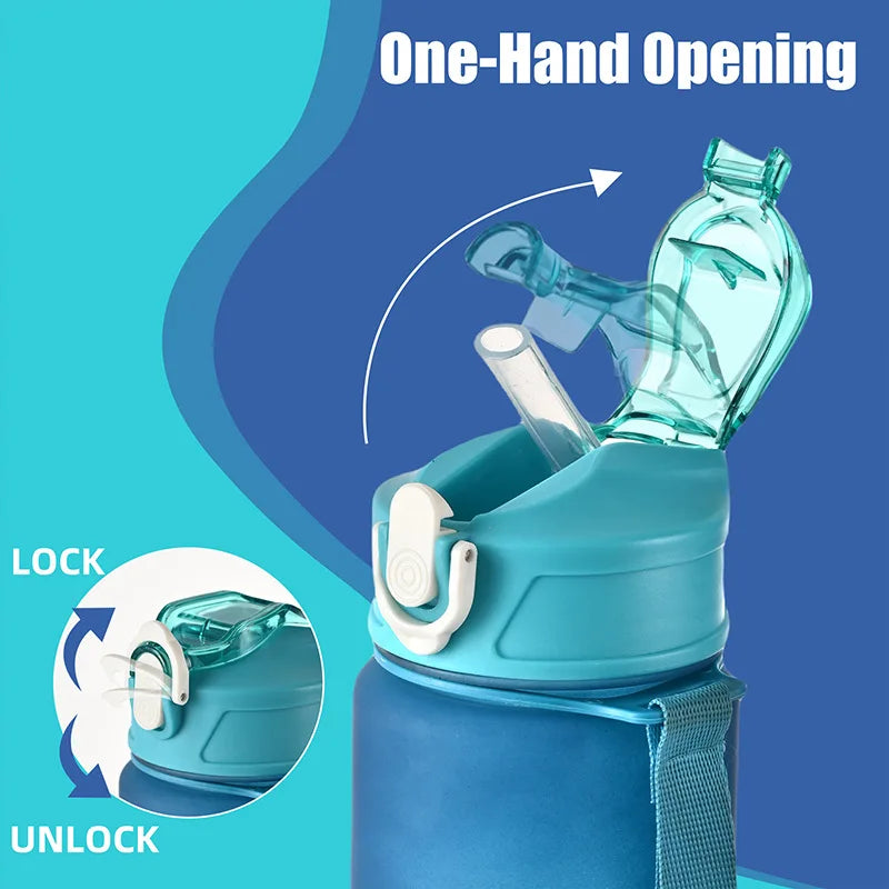 Motivational Time-Marked Sports Water Bottle – BPA-Free, Leak-Proof & Portable with Straw Lid