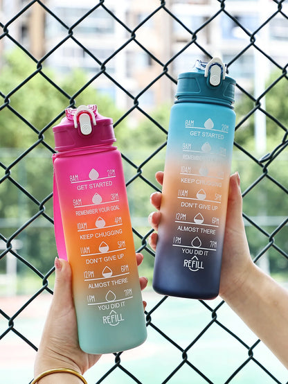 Motivational Time-Marked Sports Water Bottle – BPA-Free, Leak-Proof & Portable with Straw Lid