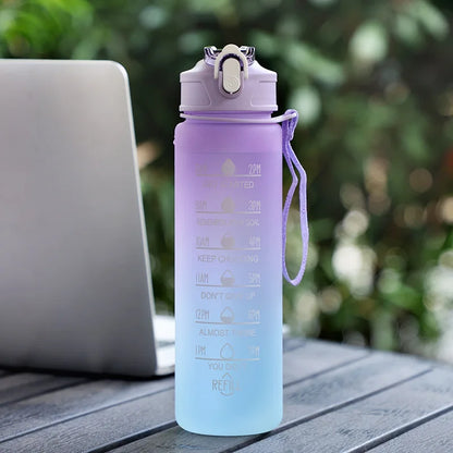 Motivational Time-Marked Sports Water Bottle – BPA-Free, Leak-Proof & Portable with Straw Lid