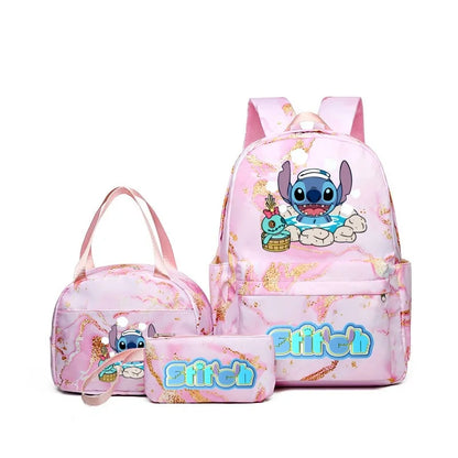 3Pcs Stitch Print Backpack Set With Tote and Pouch