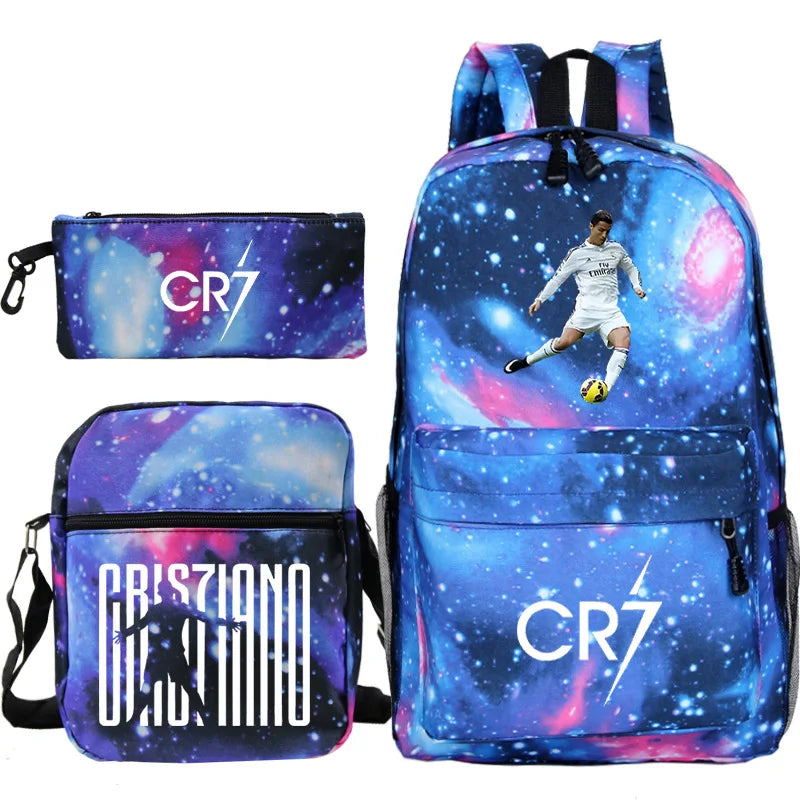 3pcs CR7 Backpacks Simple Style Lightweight