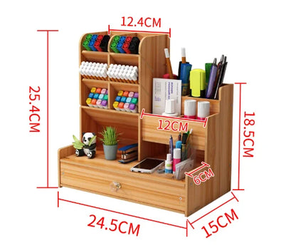 Wooden Desk Organiser DIY Desktop Tidy Pen Holder Large Capacity Stationery