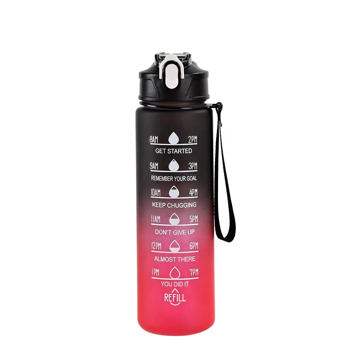 Motivational Time-Marked Sports Water Bottle – BPA-Free, Leak-Proof & Portable with Straw Lid