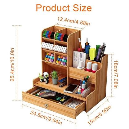 Wooden Desk Organiser DIY Desktop Tidy Pen Holder Large Capacity Stationery