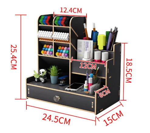Wooden Desk Organiser DIY Desktop Tidy Pen Holder Large Capacity Stationery