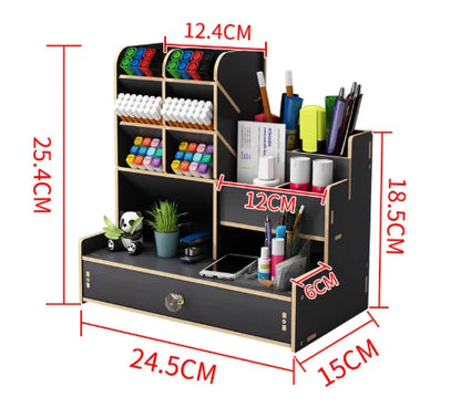 Wooden Desk Organiser DIY Desktop Tidy Pen Holder Large Capacity Stationery