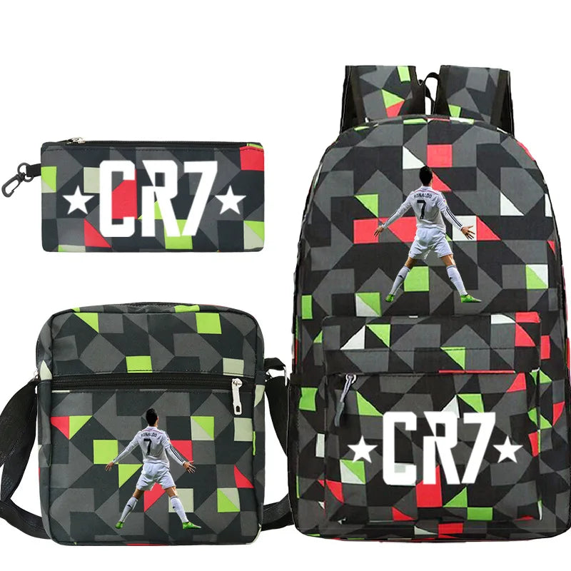 3pcs CR7 Backpacks Simple Style Lightweight