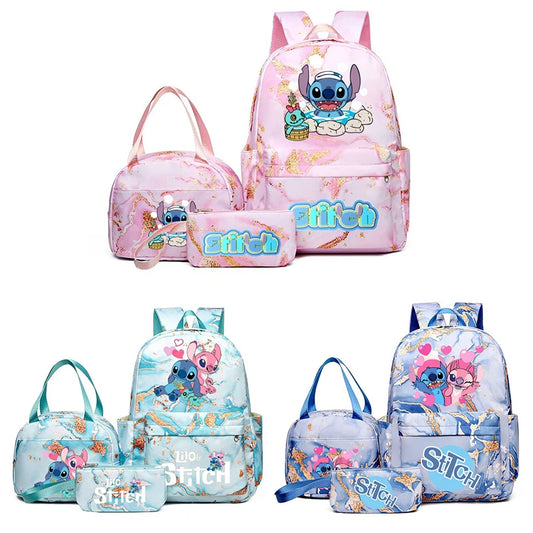 3Pcs Stitch Print Backpack Set With Tote and Pouch