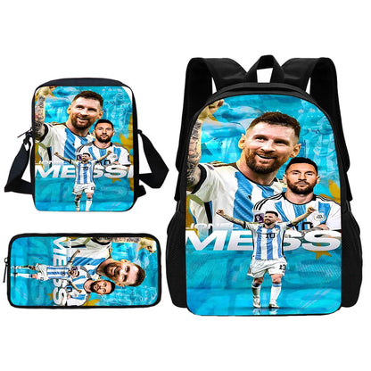 Football Star Child School Backpack With Shoulder Bag Pencil Bags